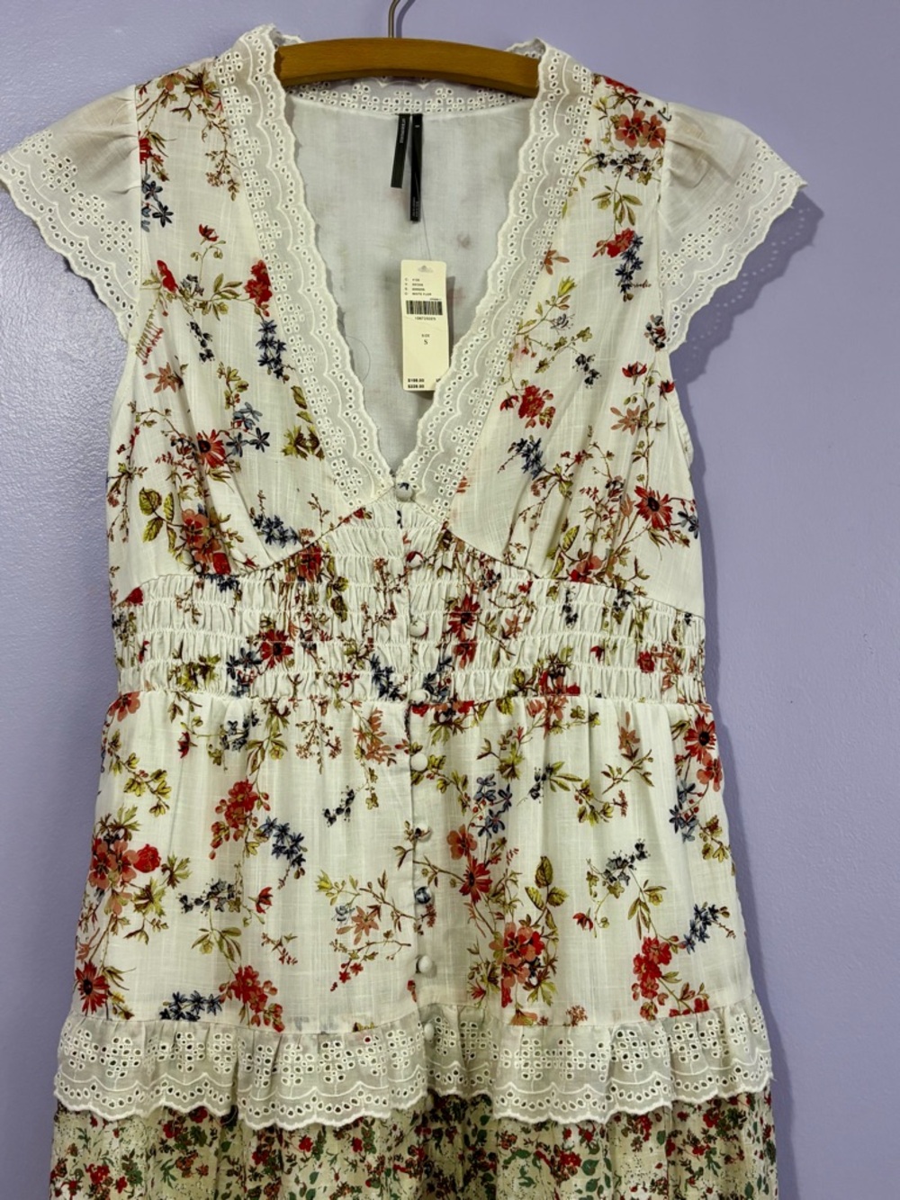 Anthropologie White Floral Tiered Midi Dress - Picture 7 of 14